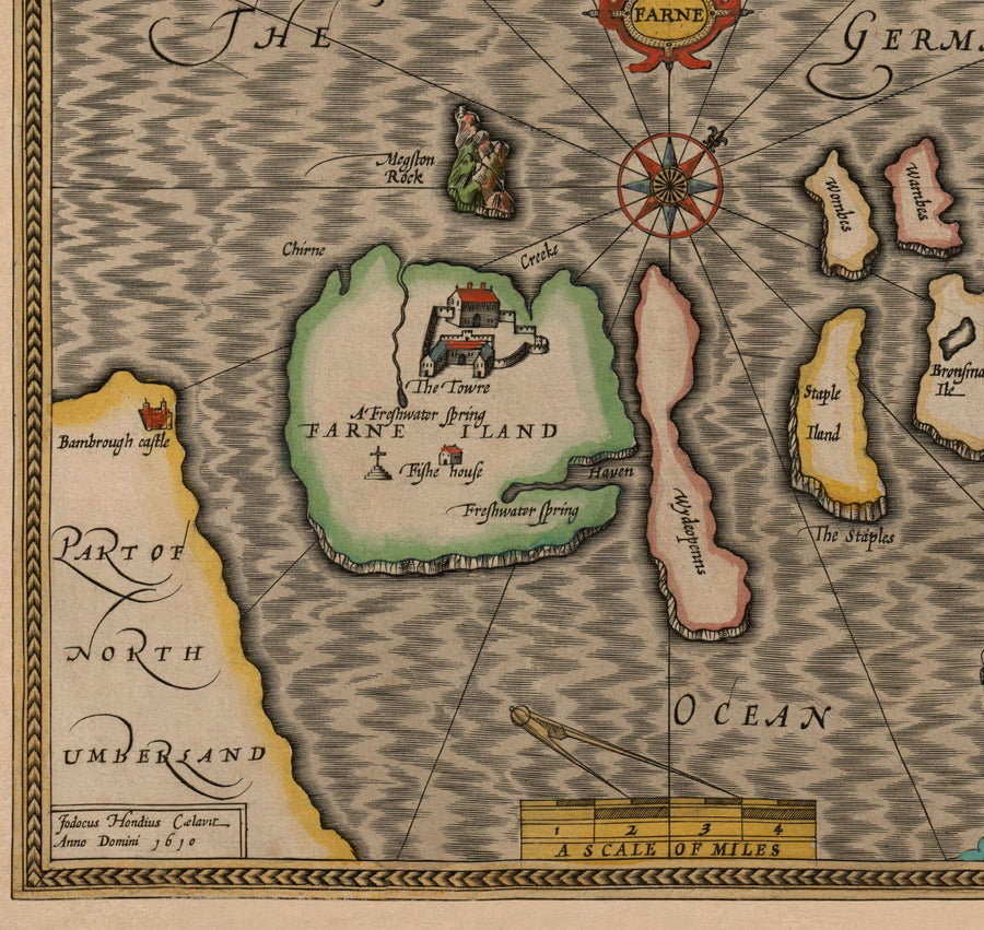 Antica mappa delle Isole del Canale, 1611 di John Speed - Jersey, Guernsey, Isole Farne, Isola Santa 