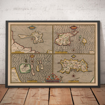 Antica mappa delle Isole del Canale, 1611 di John Speed - Jersey, Guernsey, Isole Farne, Isola Santa 