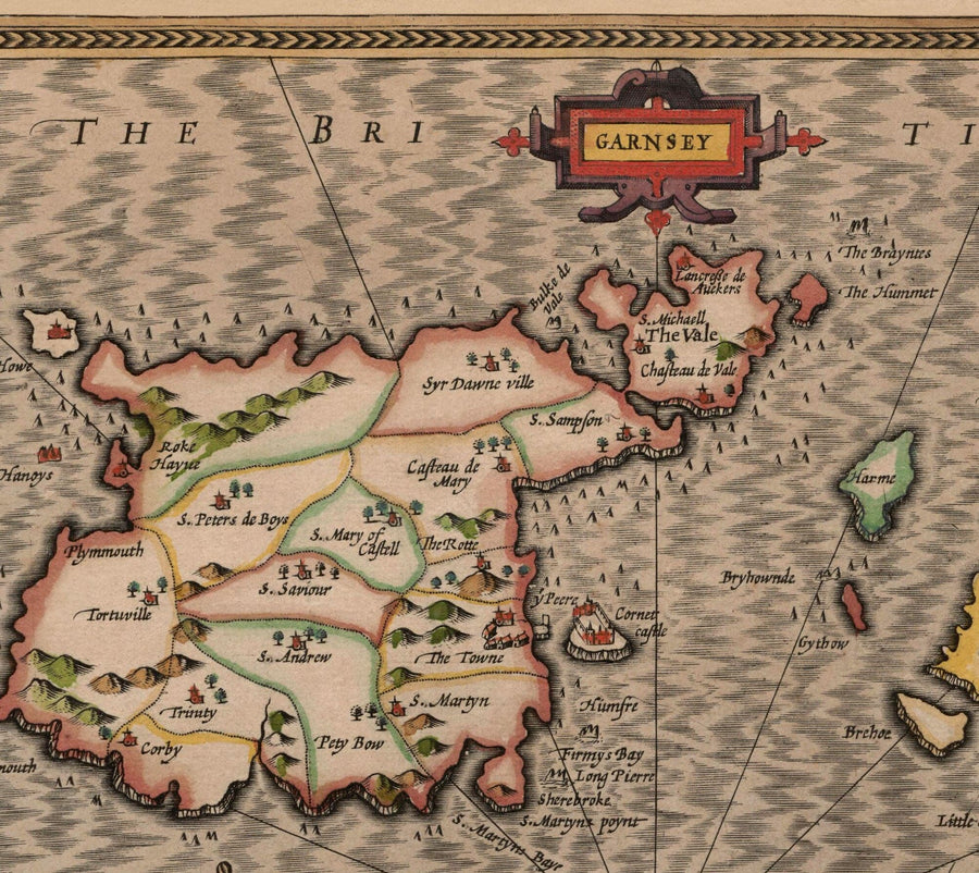 Antica mappa delle Isole del Canale, 1611 di John Speed - Jersey, Guernsey, Isole Farne, Isola Santa 
