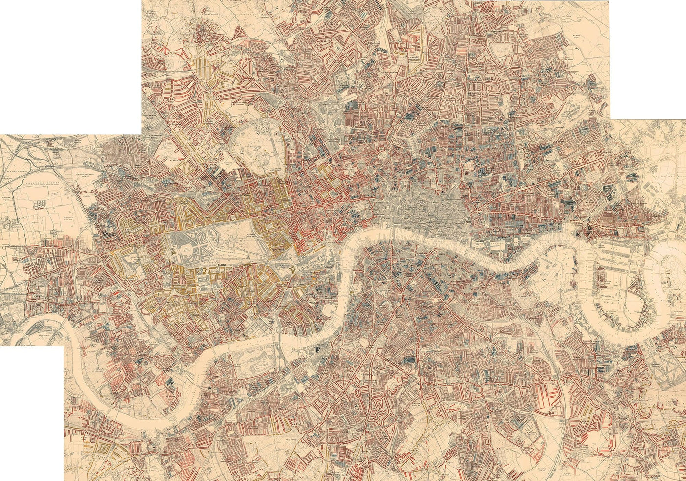 Custom Old Map of London Poverty by Charles Booth, 1898-9