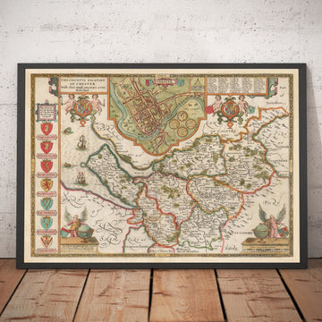 Old Map of Cheshire in 1611 by John Speed - Chester, Warrington, Crewe, Runcorn, Liverpool, Wirral, Merseyside