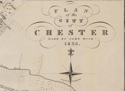 Old Map of Chester, 1833 by John Wood - Cathedral, Castle, Race Course, Walls, River Dee, City Centre Plan Chart