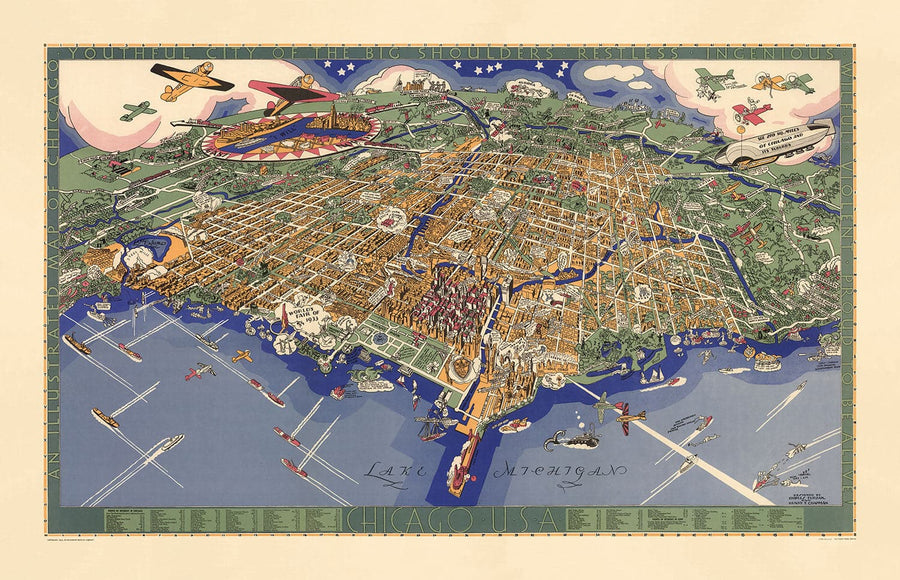 Mappa antica di Chicago, 1931 - Mappa a volo d&