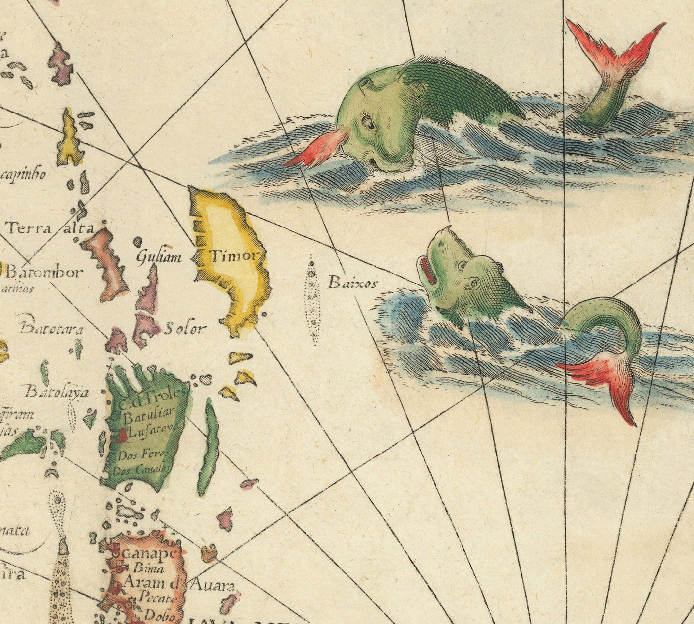 Old Map of Southeast Asia, 1596 - China, Korea, Japan, Philippines, Singapore, Malaysia, Indonesia, East Indies