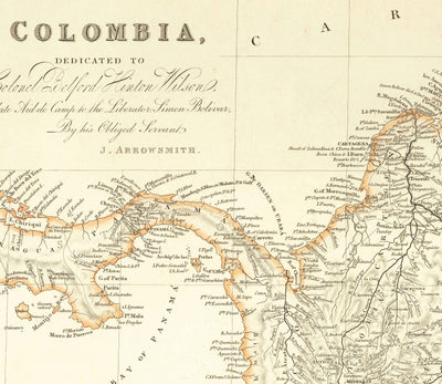 Old Map of Colombia, 1834 by Arrowsmith - Gran Colombia, Venezuela, Ecuador, Peru, Caribbean, Panama