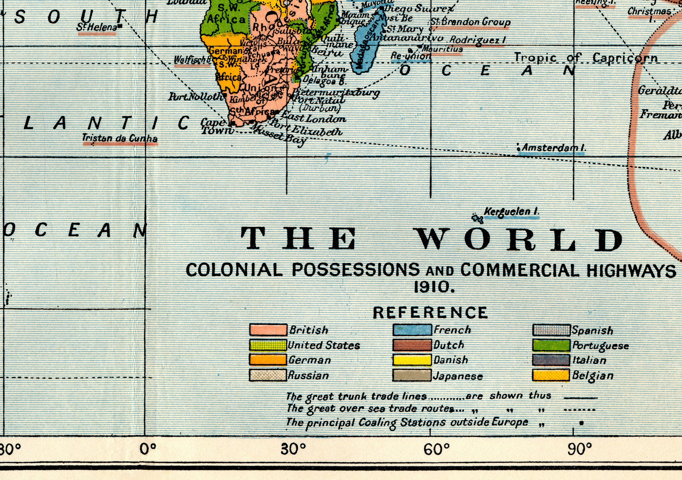 Old Colonial World Map, 1912 by Cambridge Publishing - British Empire, French Empire, Dutch Empire, Chinese Empire, Spanish Empire
