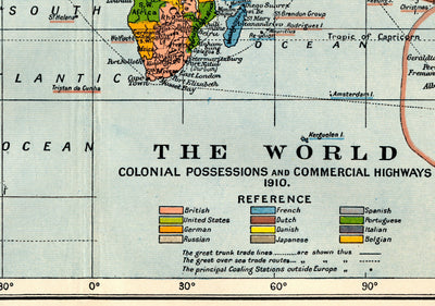 Antiguo Mapa Colonial del Mundo, 1912 por Cambridge Publishing - Imperio Británico, Imperio Francés, Imperio Holandés, Imperio Chino, Imperio Español