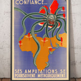 World War 2 Nazi Vichy France Propaganda Poster Map - Winston Churchill as a Tentacled Beast