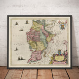 Mapa antiguo de Connacht, Irlanda en 1665 por Joan Blaeu - Connaught, Galway, Sligo, Mayo, Leitrim, Clare, West Eire