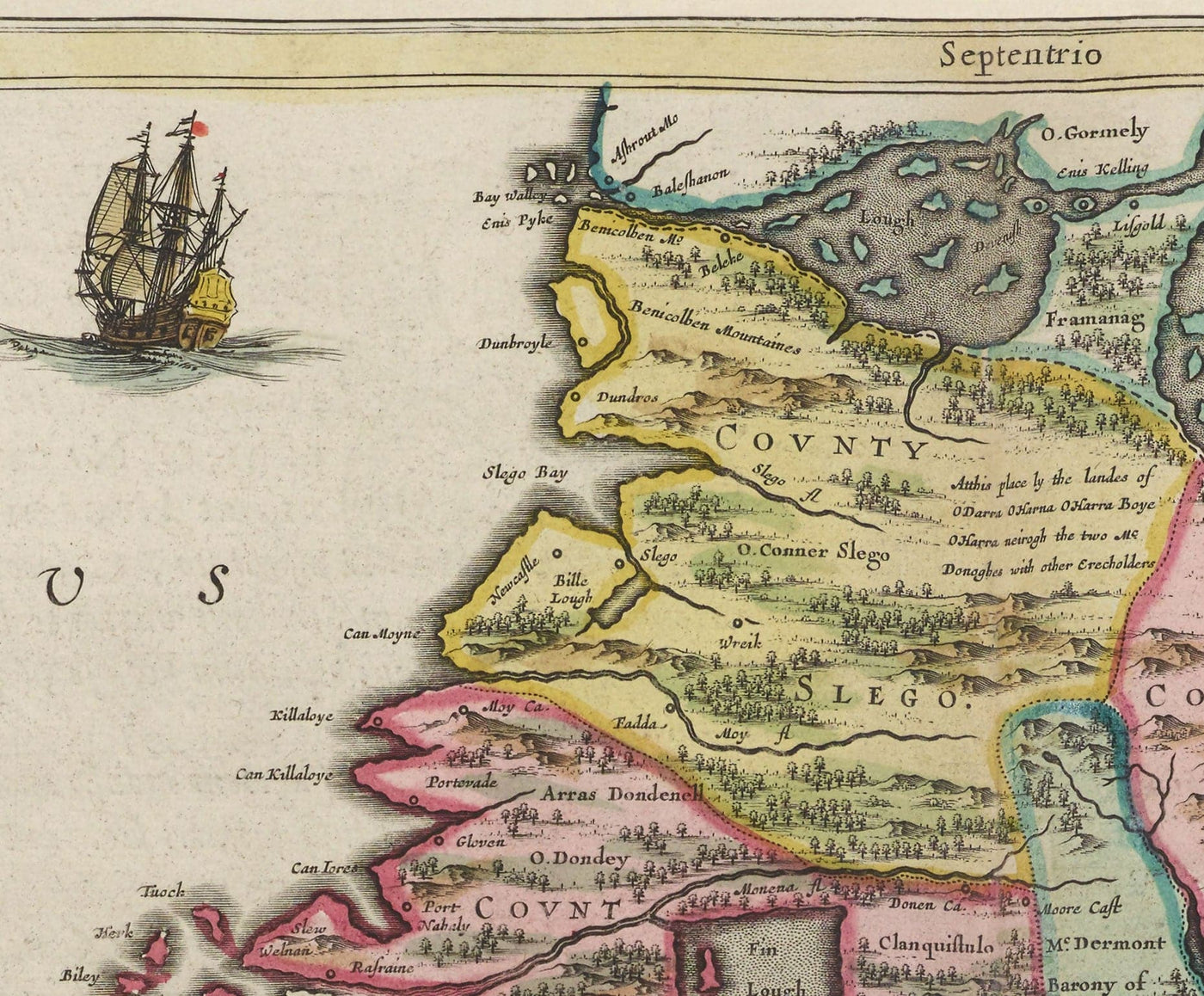 Old Map of Connacht, Ireland in 1665 by Joan Blaeu - Connaught, Galway, Sligo, Mayo, Leitrim, Clare, West Eire