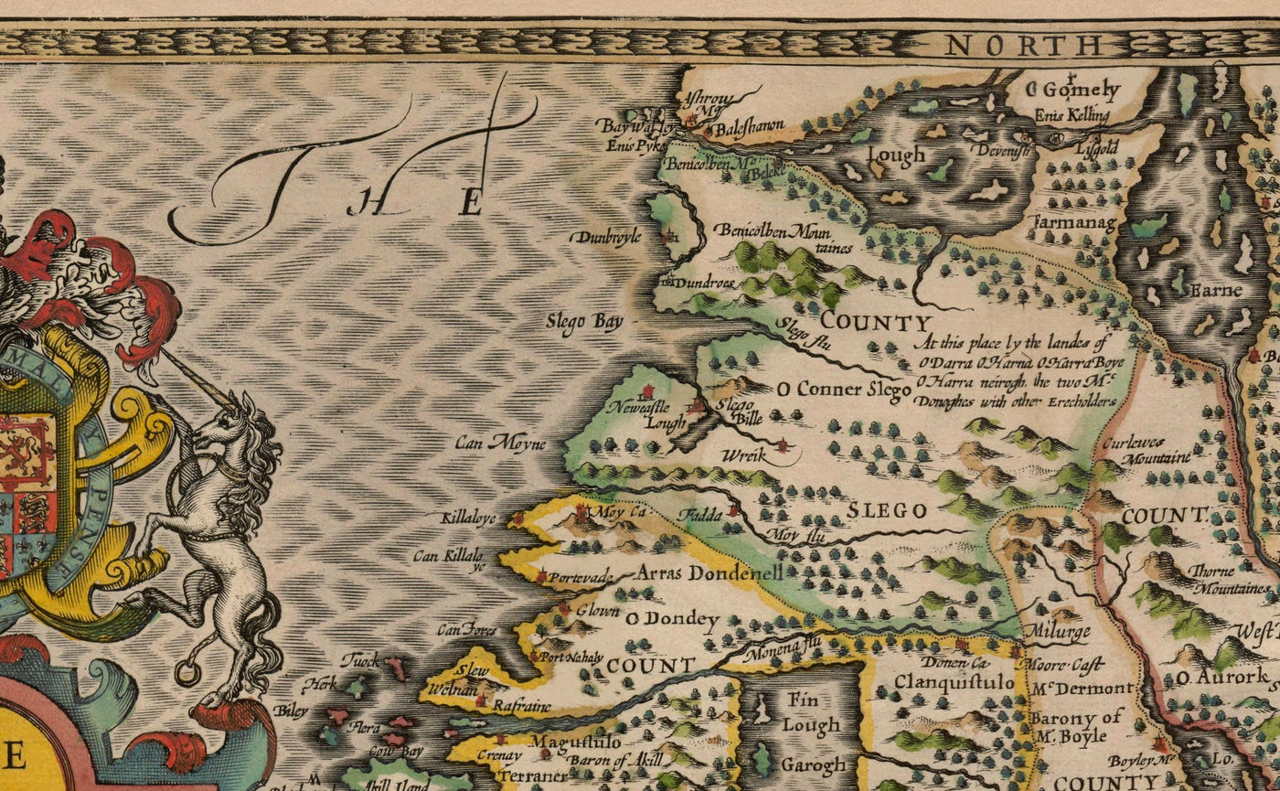 Old Map of Connacht, Ireland 1611 by John Speed - Galway, Sligo, Mayo, Leitrim, Clare