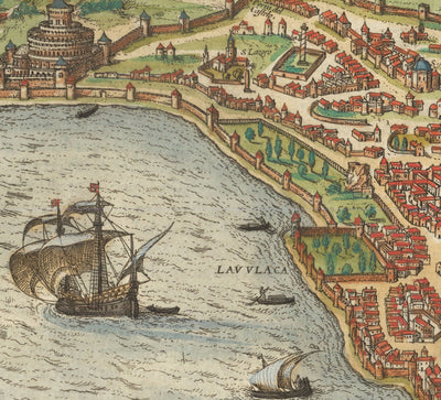 Old Map of Istanbul, Constantinople in 1572 by Georg Braun - Byzantium, Bosporus, Golden Horn, Topkapi Palace