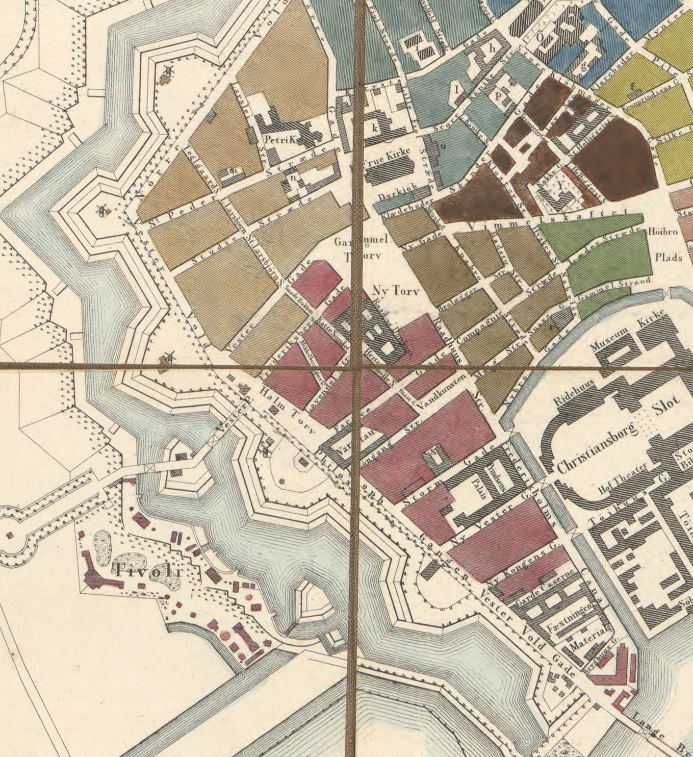 Old Street Map of Copenhagen in 1853 by Millard Fillmore - Borsen, Holmen, Kastellet, Christianshavn, Slotsholmen