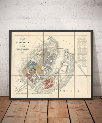 Alter Straßenplan von Kopenhagen im Jahr 1853 von Millard Fillmore - Borsen, Holmen, Kastellet, Christianshavn, Slotsholmen 
