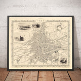 Old Map of Cork, Ireland, 1851 by Tallis & Rapkin - Victorian Quarter, Central, Popes Quay, River Lee, Munster