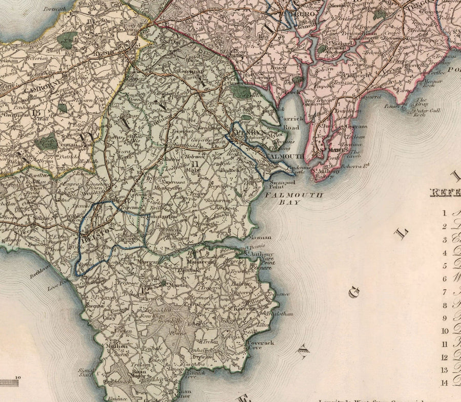 Mappa antica della Cornovaglia e delle Scilly, 1829 di Greenwood & Co. - Penzance, St Ives, Plymouth, Lands End, Padstow 