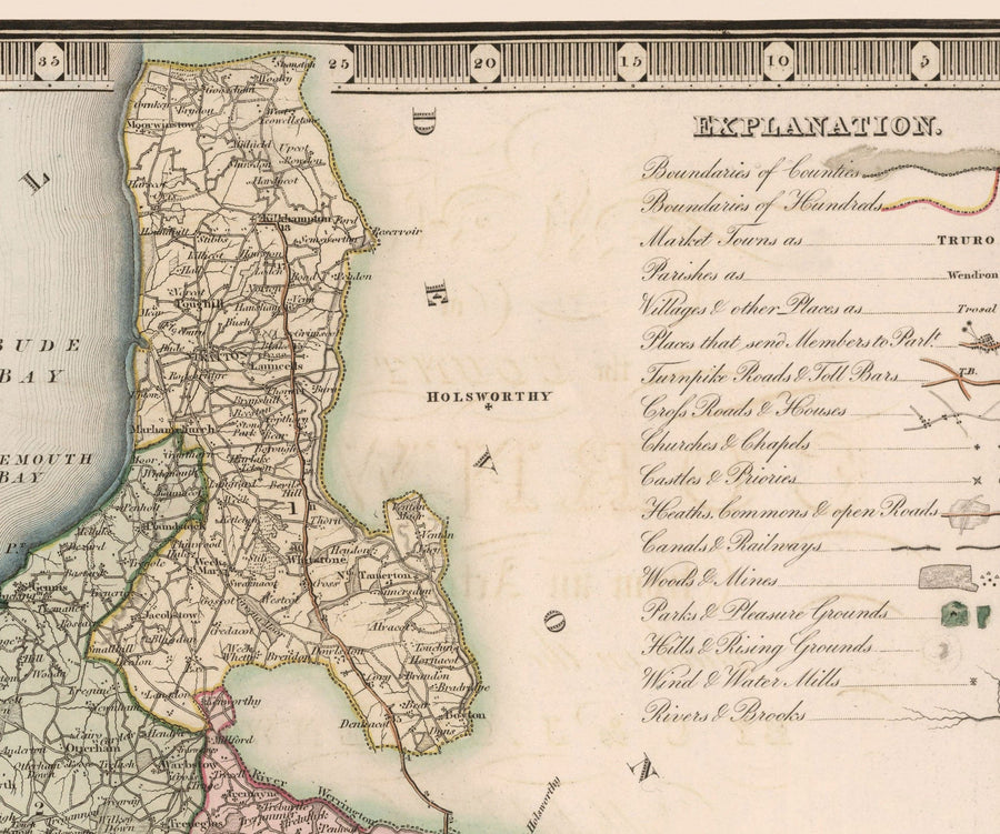 Mappa antica della Cornovaglia e delle Scilly, 1829 di Greenwood & Co. - Penzance, St Ives, Plymouth, Lands End, Padstow 