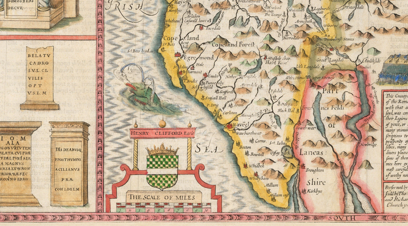 Old Map of Cumbria, 1611 by John Speed - Cumberland, Carlisle, Keswick, Lake District, Windermere