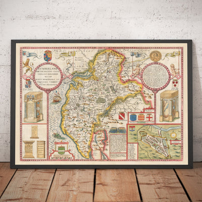 Old Map of Cumbria, 1611 by John Speed - Cumberland, Carlisle, Keswick, Lake District, Windermere