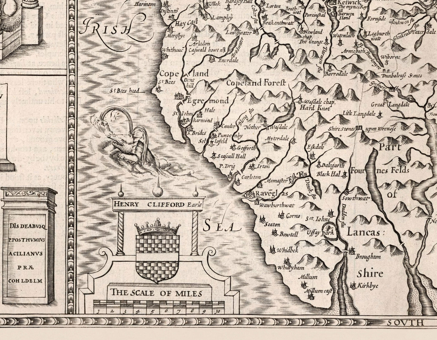 Old Map of Cumbria, 1611 by John Speed - Cumberland, Carlisle, Keswick, Lake District, Windermere, Picts & Hadrian's Wall