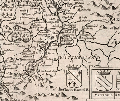 Old Map of Cumbria, 1611 by John Speed - Cumberland, Carlisle, Keswick, Lake District, Windermere, Picts & Hadrian's Wall