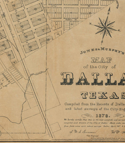 Old Map of Dallas, Texas in 1878 by Jones & Murphy - Main St, Ellum, Downtown, Arts District, Bryan Place