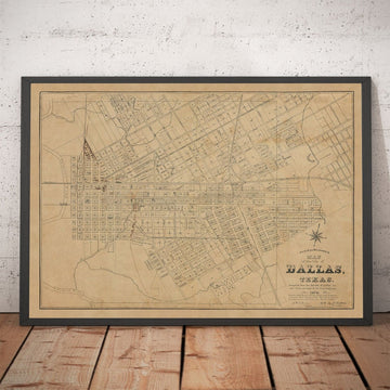 Mappa antica di Dallas, Texas nel 1878 di Jones & Murphy - Main St, Ellum, Downtown, Arts District, Bryan Place 