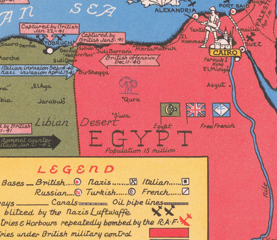 Old World War 2 Map, 1942 by Stanley Turner  - "Dated Events" WW2 History Chart