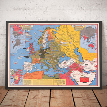 Alter Weltkrieg 2 Karte, 1942 von Stanley Turner - "Datierte Ereignisse" WW2 Geschichtsdiagramm 