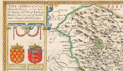 Old Map of Derbyshire, 1611 by John Speed - Derby, Chesterfield, Buxton, Peak District