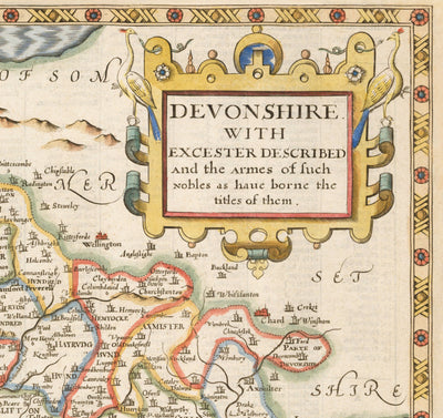 Old Map of Devon, 1611 by John Speed - Plymouth, Exeter, Torquay, Paignton