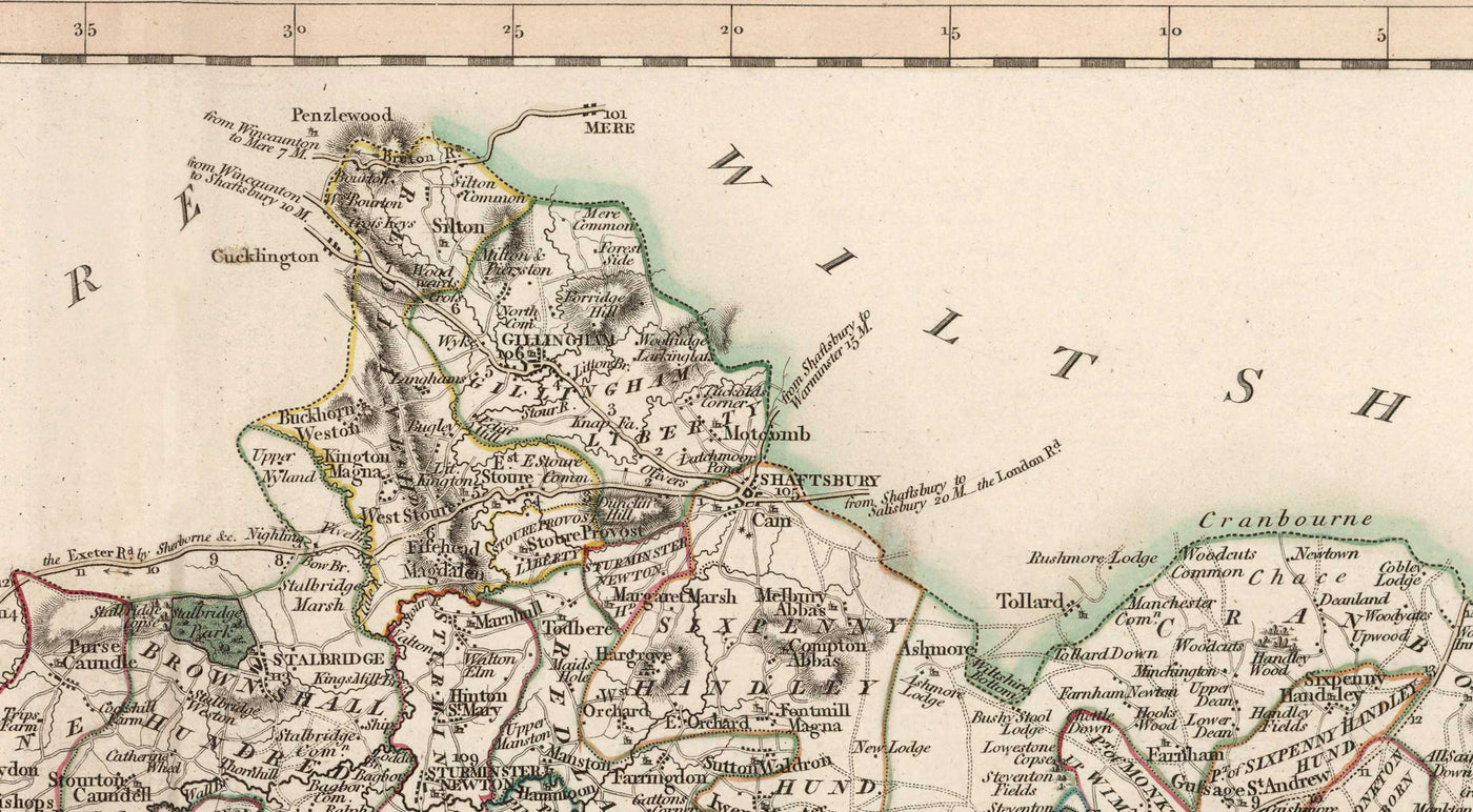 Old Map of Dorset in 1806 by John Cary - Dorchester, Poole, Weymouth, Corfe Castle, Wimborne Minster