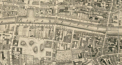 Old Map of Dublin, Ireland in 1756 by John Rocque