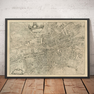 Mappa antica di Dublino, Irlanda nel 1756 di John Rocque 