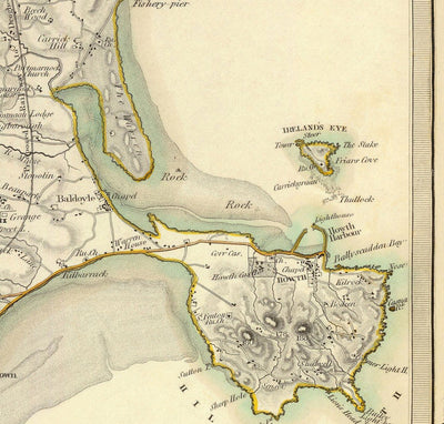 Old Map of Dublin and Suburbs, Ireland, 1837 by SDUK - Leinster, Dublin Bay, Greater Dublin