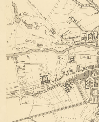 Old Map of Dublin, Ireland, 1836 by WB Clark for SDUK - River Liffey, Leinster, Co. Dublin