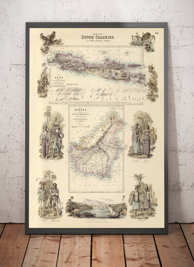 Ancienne carte des Indes orientales néerlandaises en 1872 par Fullarton - Bornéo, Java, Indonésie, Colonialisme, Océan Indien