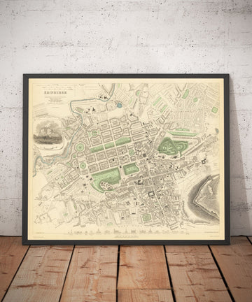 Mappa antica di Edimburgo, Scozia nel 1834 di WB Clark 