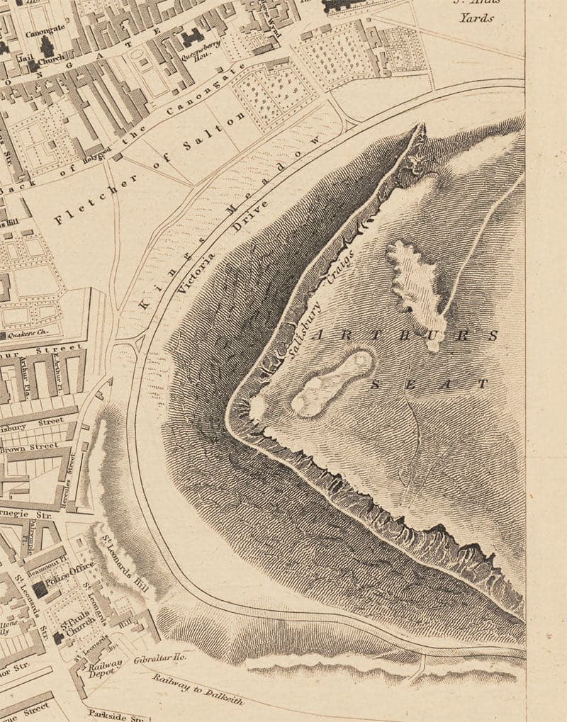 Mapa antiguo de Edimburgo, Escocia en 1853 por WB Clarke y George Cox - Waverley, Ciudad Vieja, Ciudad Nueva, Castillo, Ferrocarril, Arthurs Seat