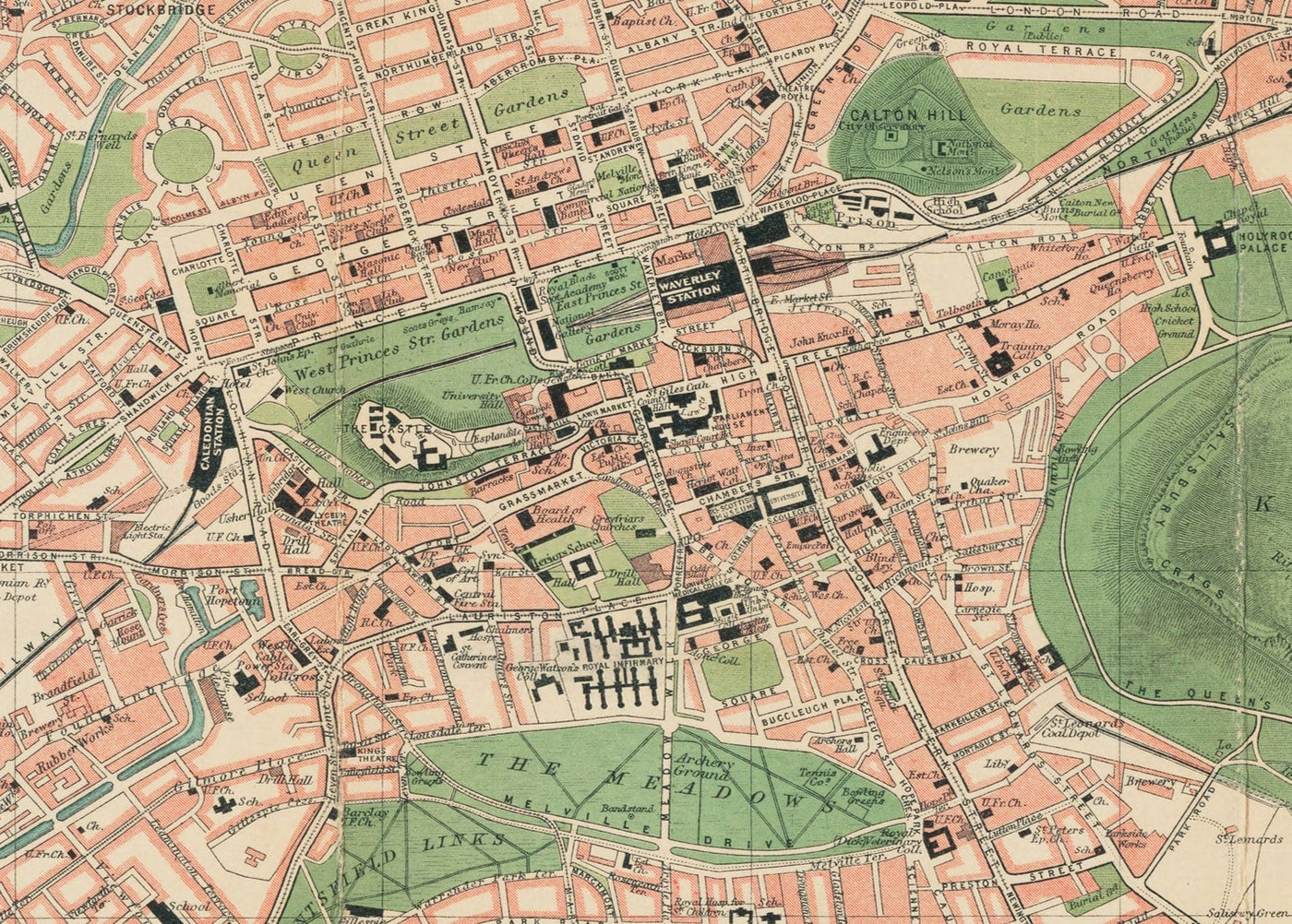 Rare Old Map of Edinburgh - Bartholomew's Pocket Plan, 1921 - Leith, Murrayfield, Portobello, Morningside