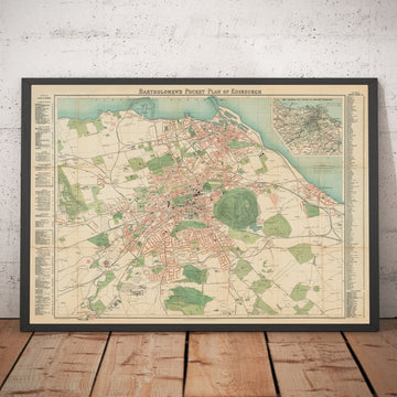 Seltene alte Karte von Edinburgh - Bartholomews Taschenplan, 1921 - Leith, Murrayfield, Portobello, Morningside 