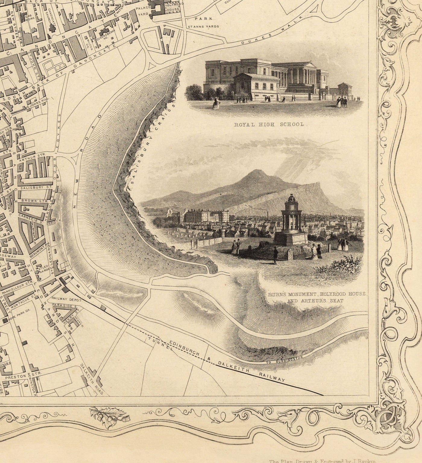 Old Map of Edinburgh, Scotland in 1851 by Tallis & Rapkin
