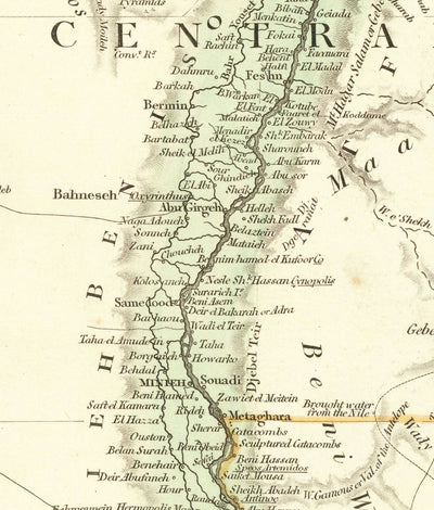 Ancienne carte d'Égypte, 1832 par Arrowsmith - Le Caire, Gizeh, Alexandrie, Pyramides, Nil, Mer Rouge, Jérusalem, Moyen-Orient