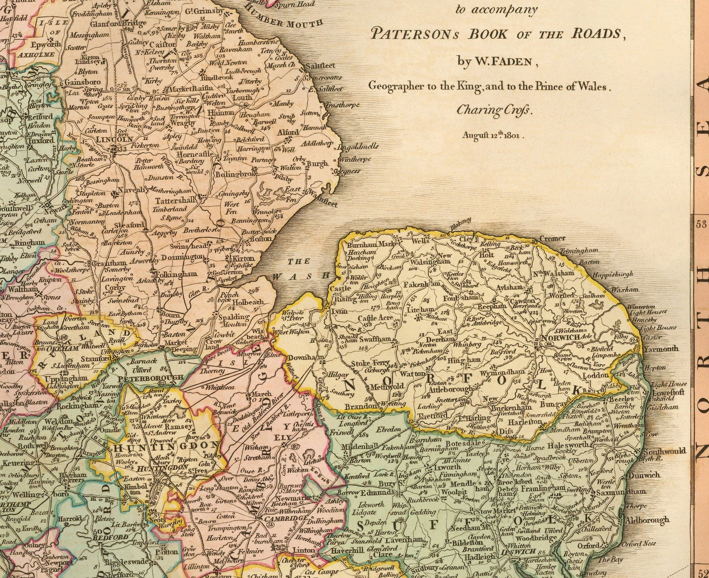 Old Map of Great Britain, 1801 by Faden - England, Wales, Scotland, Roads, Canals, Mail Coach
