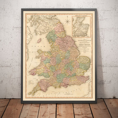 Old Map of Great Britain, 1801 by Faden - England, Wales, Scotland, Roads, Canals, Mail Coach