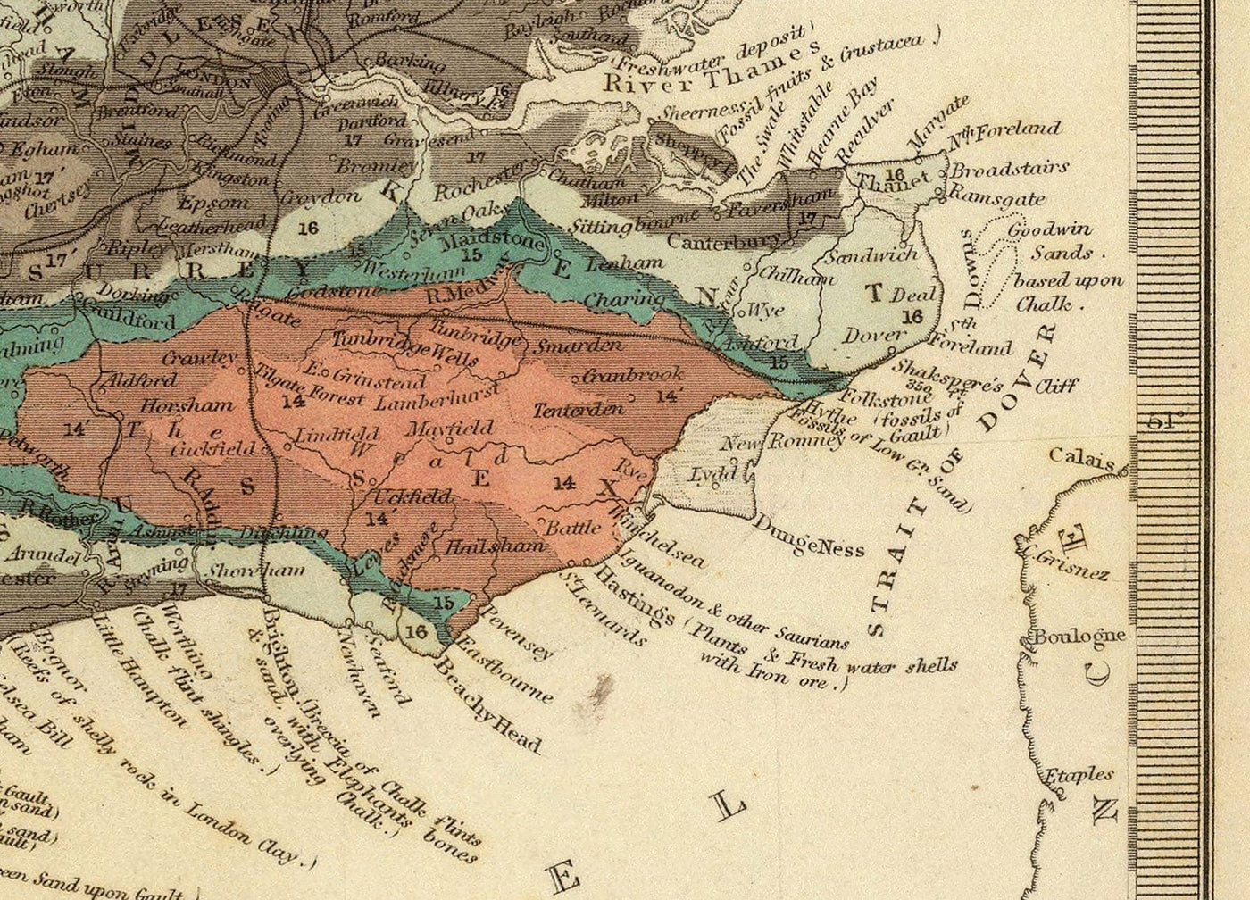 Old geological map of England & Wales by Roderick Impey Murchison, 1843