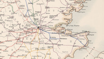 Old Railway Map of England & Wales in 1881 by AK Johnston - Great Western, Eastern, Northern, Midland, London & North Western