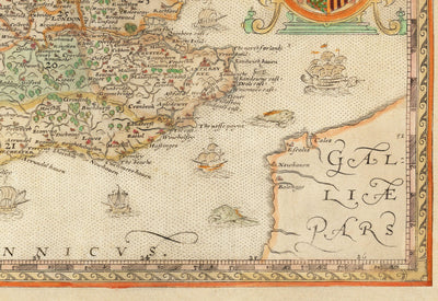 Old Map of England & Wales, 1579 by Christopher Saxton - First Printed Map of British Isles