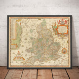 Mapa antiguo de Inglaterra y Gales, 1579 de Christopher Saxton - primer mapa impreso de Islas Británicas