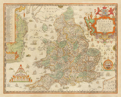 Old Map of England & Wales, 1579 by Christopher Saxton - First Printed Map of British Isles